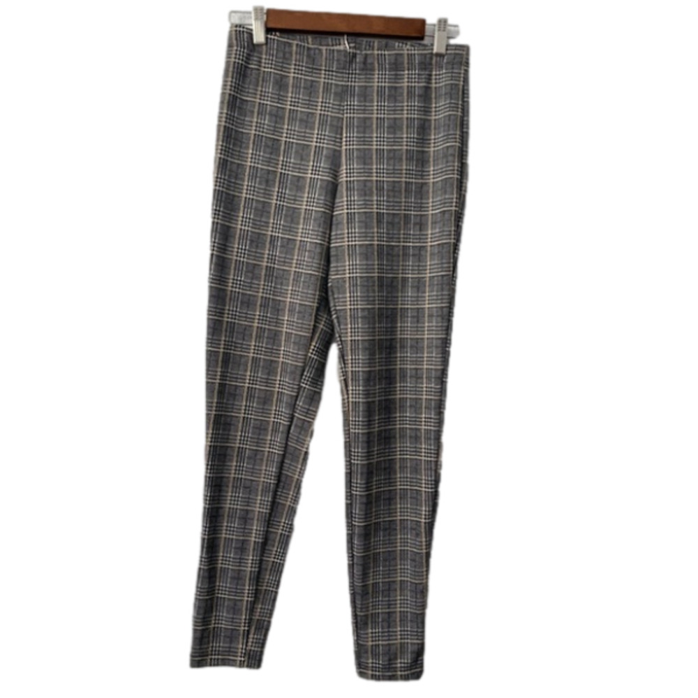 Forever 21 Womens Medium Black White Gold Plaid Pants Academia Preppy Schoolgirl